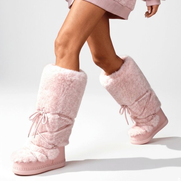 Pink Casual Women's Faux Fur Ski Boots - Picture 6 of 8